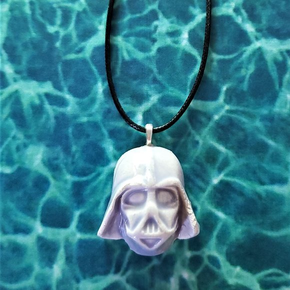 Handmade Ceramic Pale Lilac Darth Vader Pendant Necklace - Picture 13 of 15